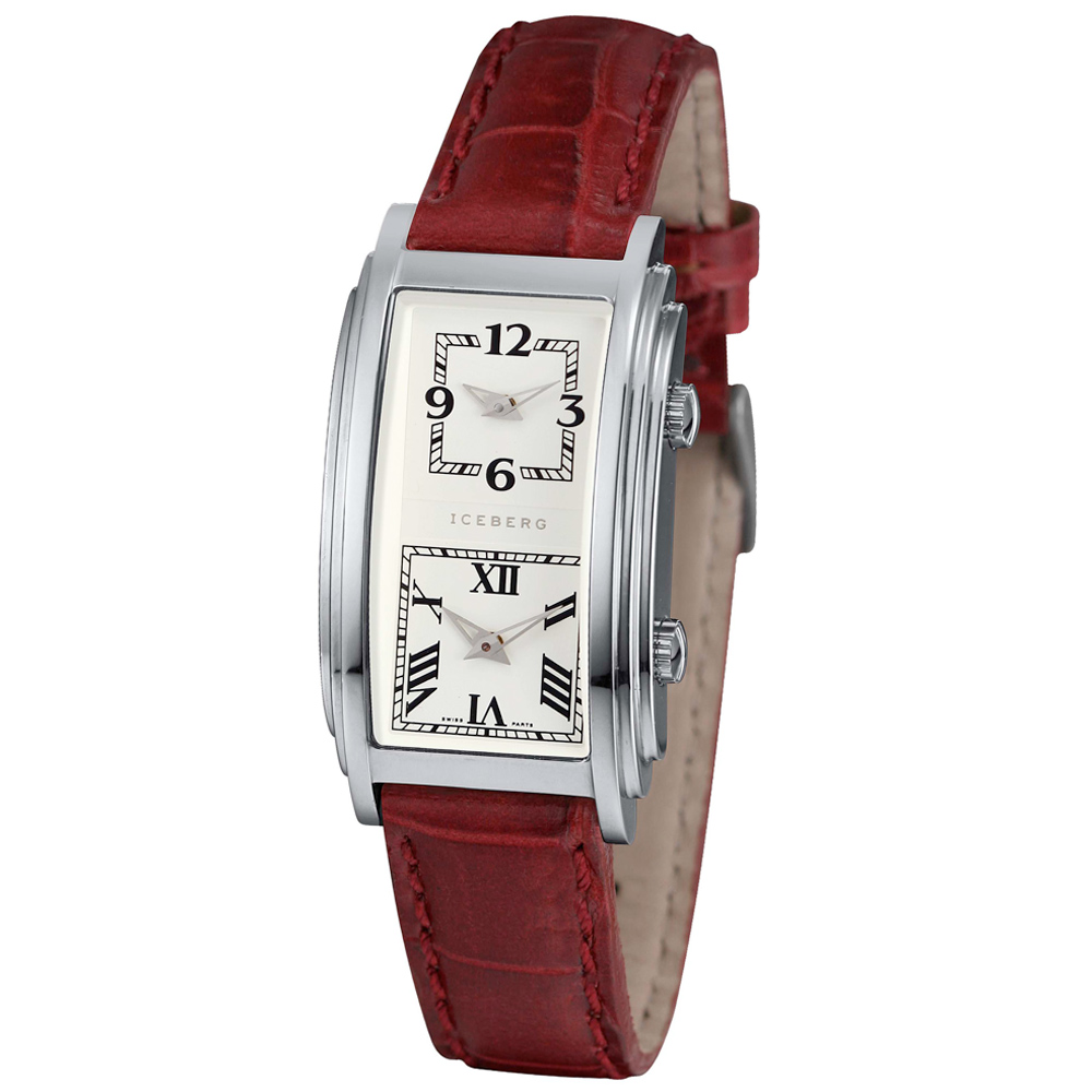 ICEBERG 羅馬假期GMT雙時區系列腕錶-白x桃紅錶帶/24x28mm