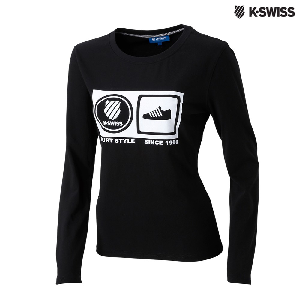 K-Swiss Flocking Print Tee印花長袖T恤-女-黑