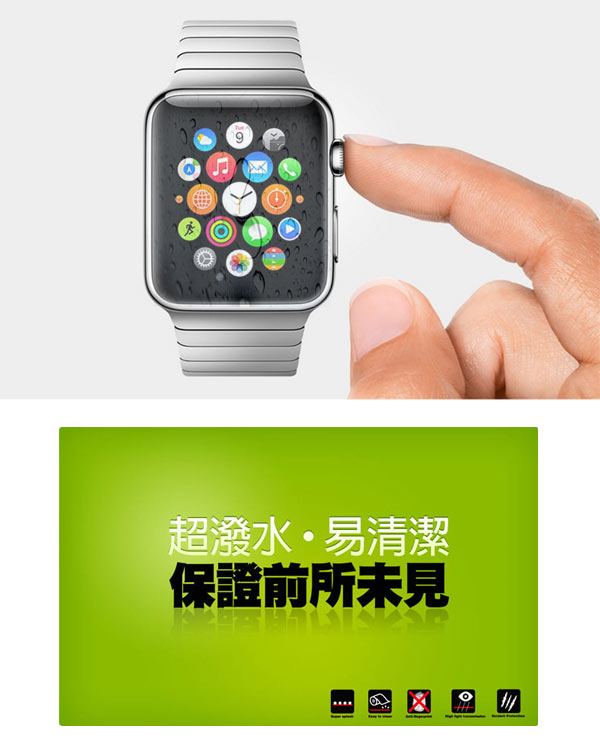 imos Apple Watch 42mm第二代 超抗撥水疏水疏油效果保護貼-兩入