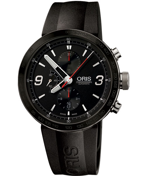 ORIS TT1 陶瓷上圈計時機械腕錶-黑/橡膠/45mm