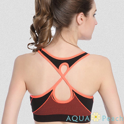 運動內衣 X型美背線條設計無鋼圈運動背心 (橘色)-AQUA Peach