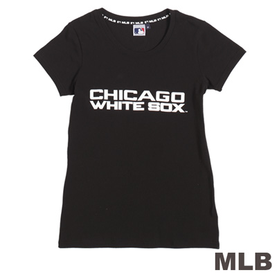 MLB-芝加哥白襪隊前後LOGO短袖T恤-黑(女)