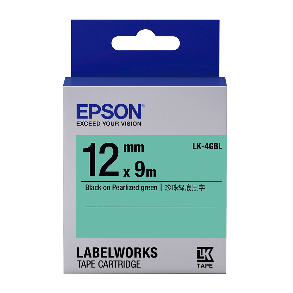 EPSON C53S654419 LK-4GBL珍珠彩系列綠底黑字標籤帶(寬度12mm)