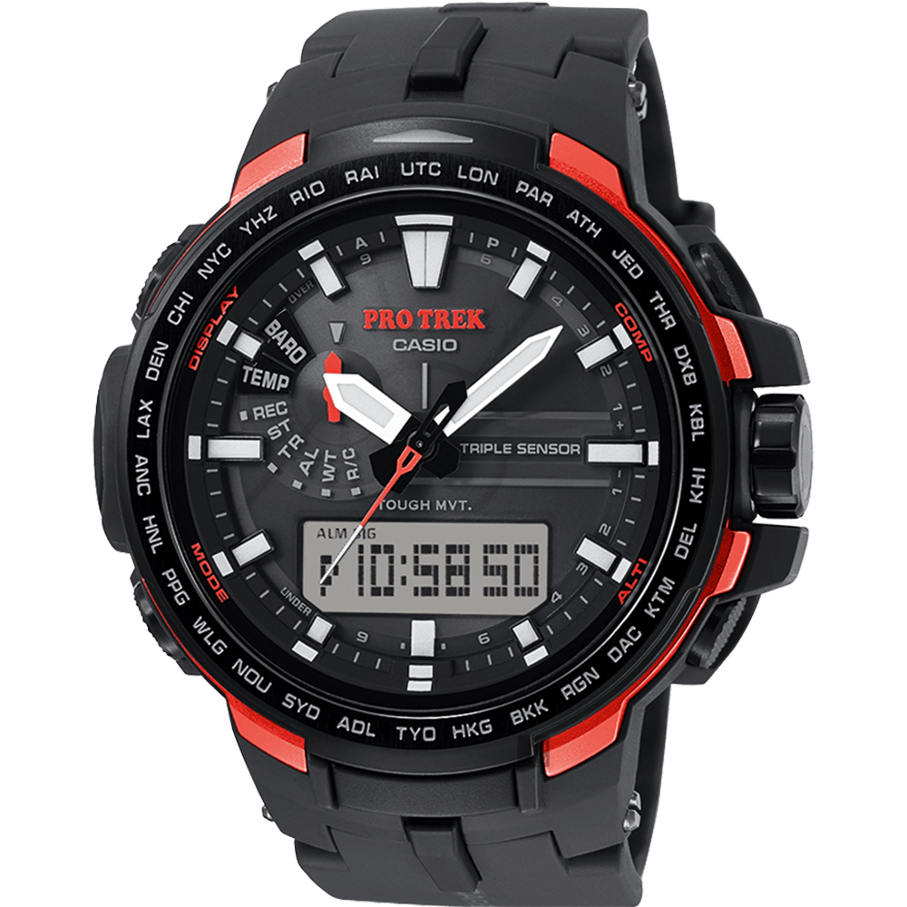 CASIO 卡西歐 PRO TREK 專業登山太陽能電波手錶-橘/58mm