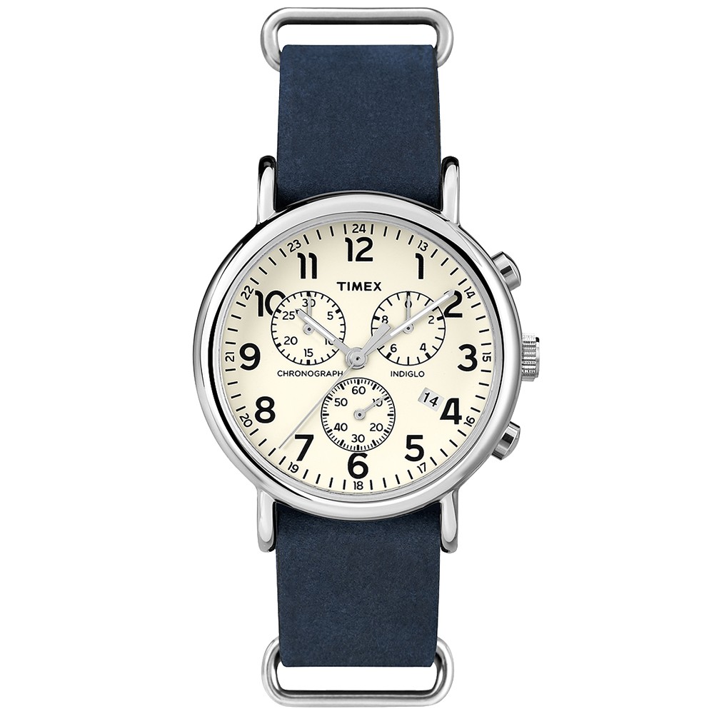 TIMEX 天美時經典冷光Weekender Chrono系列計時腕錶-米白x藍/40mm