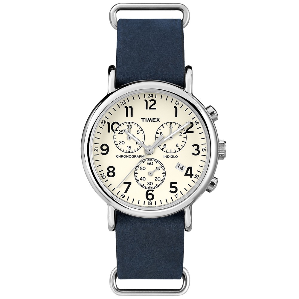 TIMEX 天美時經典復刻冷光Weekender Chrono系列-米白/藍-40mm