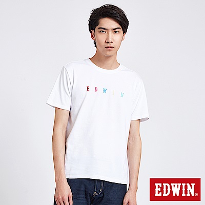 EDWIN 東京系列繽紛LOGO繡花短袖T恤-男-白色