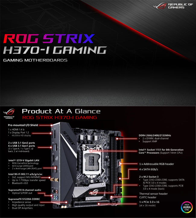 華碩主機板STRIX H370-I GAMING