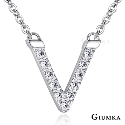 GIUMKA簡約V字字母滿鑽鎖骨項鍊 珠寶白鋼-銀色