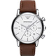ARMANI Classic 時尚三眼計時腕錶-白x咖啡色錶帶/41mm product thumbnail 1