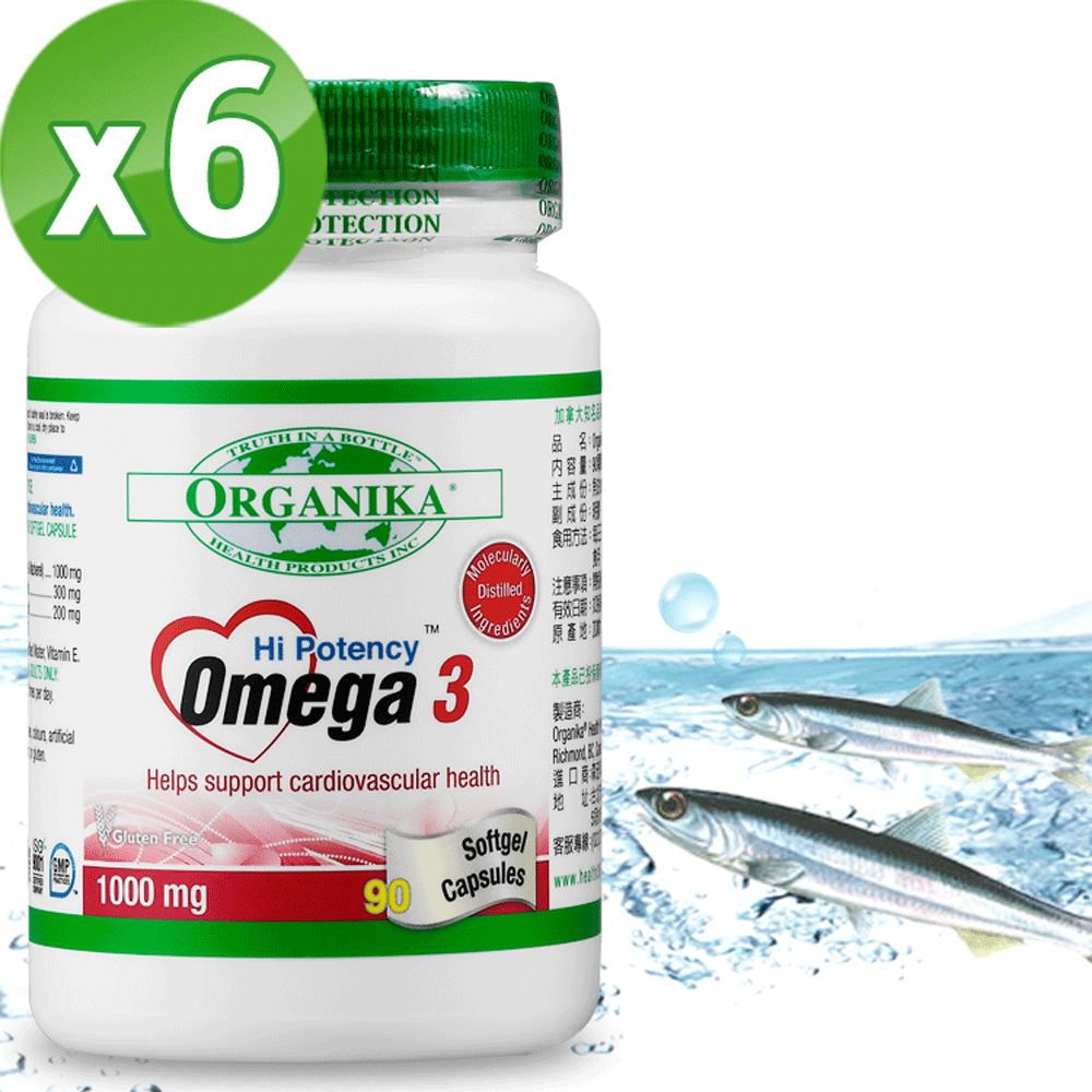 【Organika優格康】Omega3魚油1000mg(90顆)6入組