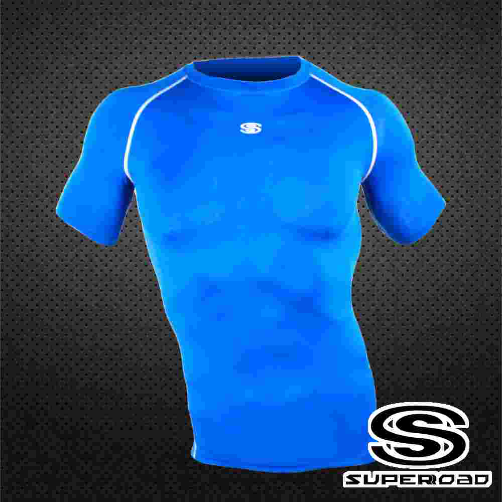 SUPEROAD SPORTS 涼感速乾 專業機能運動短袖緊身衣 寶藍色