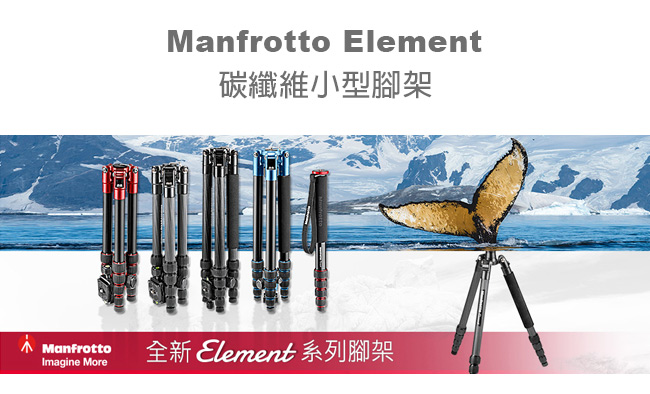 Manfrotto Element 碳纖維小型腳架-黑色(MKELES5CF-BH)