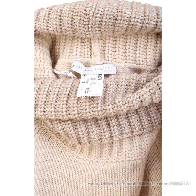 FABIANA FILIPPI 米色針織拼接設計高領長袖毛衣(62% LANA)