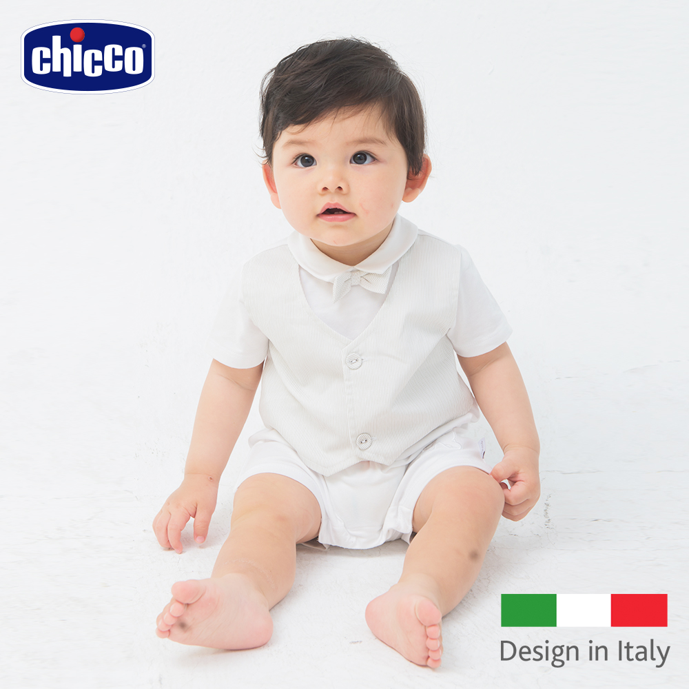 chicco-雅白紳士造型假兩件後開短袖兔裝(3-12個月)