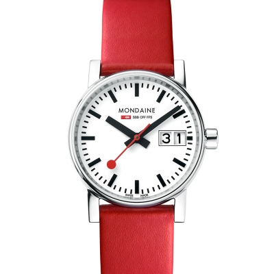 MONDAINE 瑞士國鐵 evo2 時光走廊腕錶-白x紅色錶帶/30mm