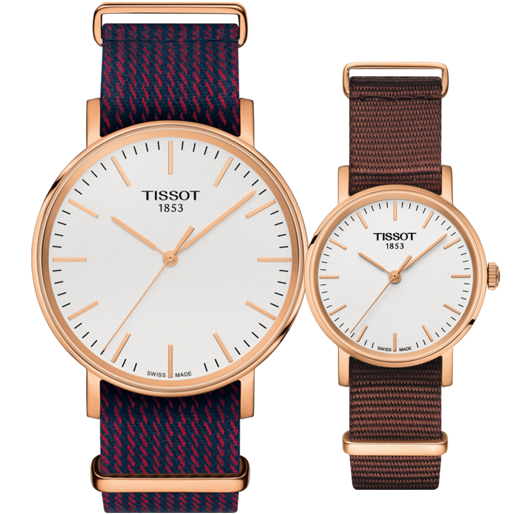 TISSOT 天梭 Everytime 經典雋永對錶-帆布/38+24mm