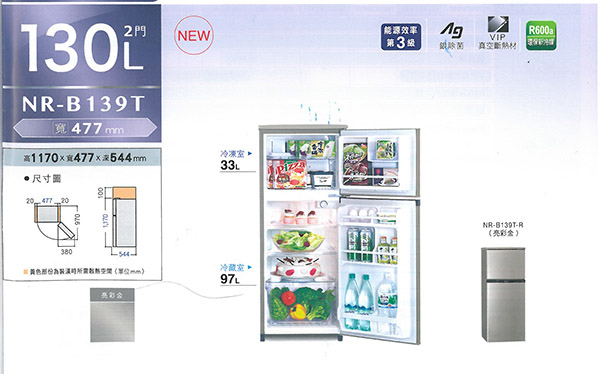 [館長推薦]Panasonic國際牌 130L 3級定頻2門電冰箱 NR-B139T-R