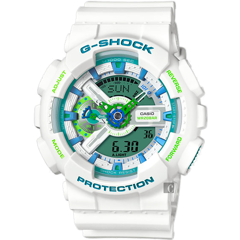 CASIO 卡西歐 G-SHOCK 夏日沁涼雙顯手錶-湖水藍x白/55mm