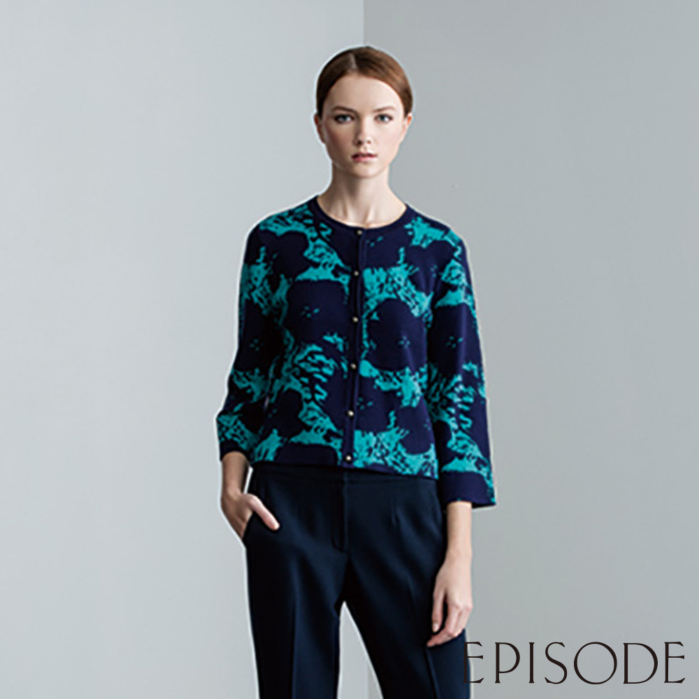 EPISODE-Denise 優雅魅力花朵造型外套罩衫-藍色