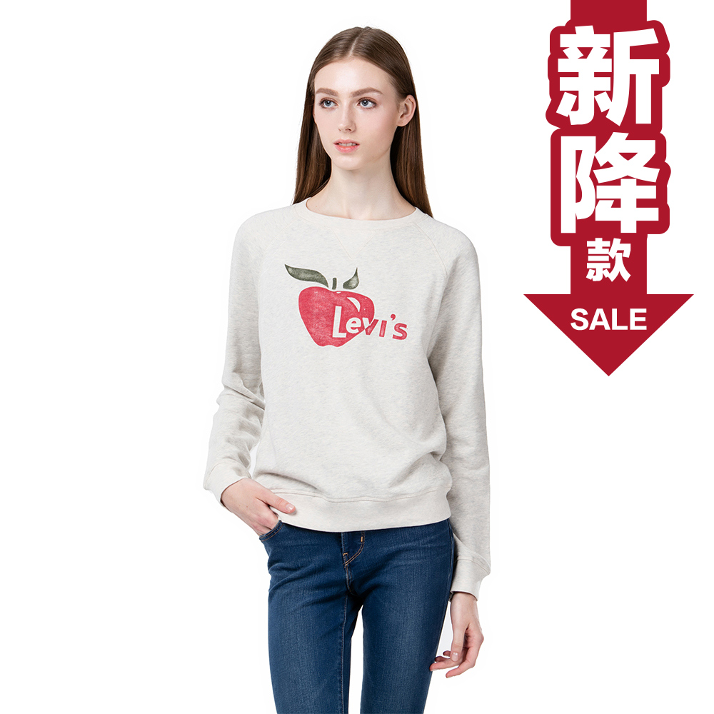 Levis 女款Logo印花內刷毛長T 蘋果 純棉