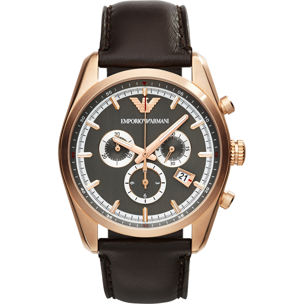 ARMANI Sportivo 專業時尚計時腕錶-灰x玫塊金框/42.5mm