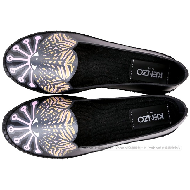 KENZO Flower Platform 花造型草編休閒鞋(黑色)