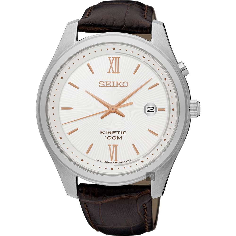 SEIKO KINETIC 紳士人動電能手錶(SKA773P1)-銀x咖啡/42mm