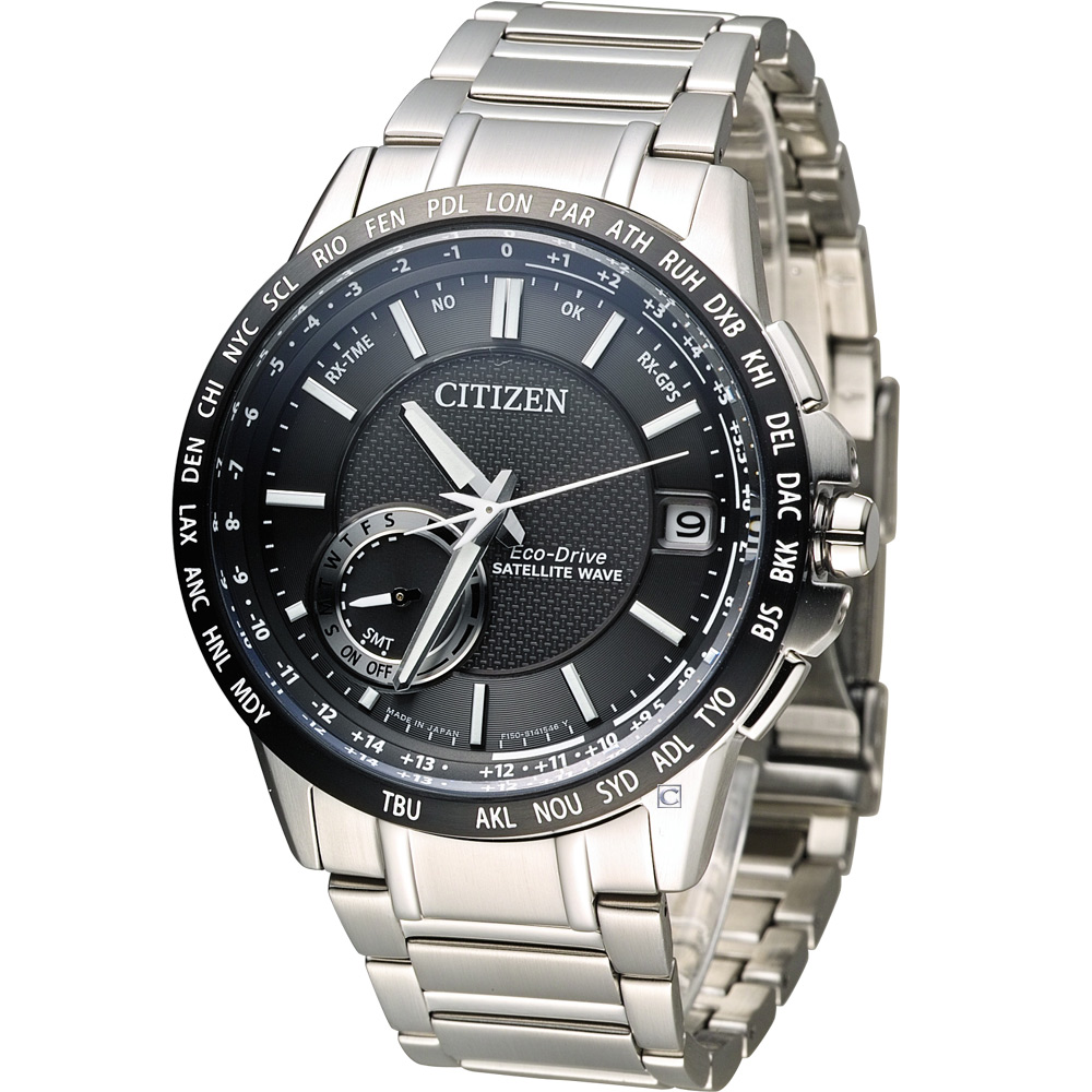 CITIZEN 星辰 光動能感光衛星紳士腕錶(CC3007-55E)-黑/44.5mm