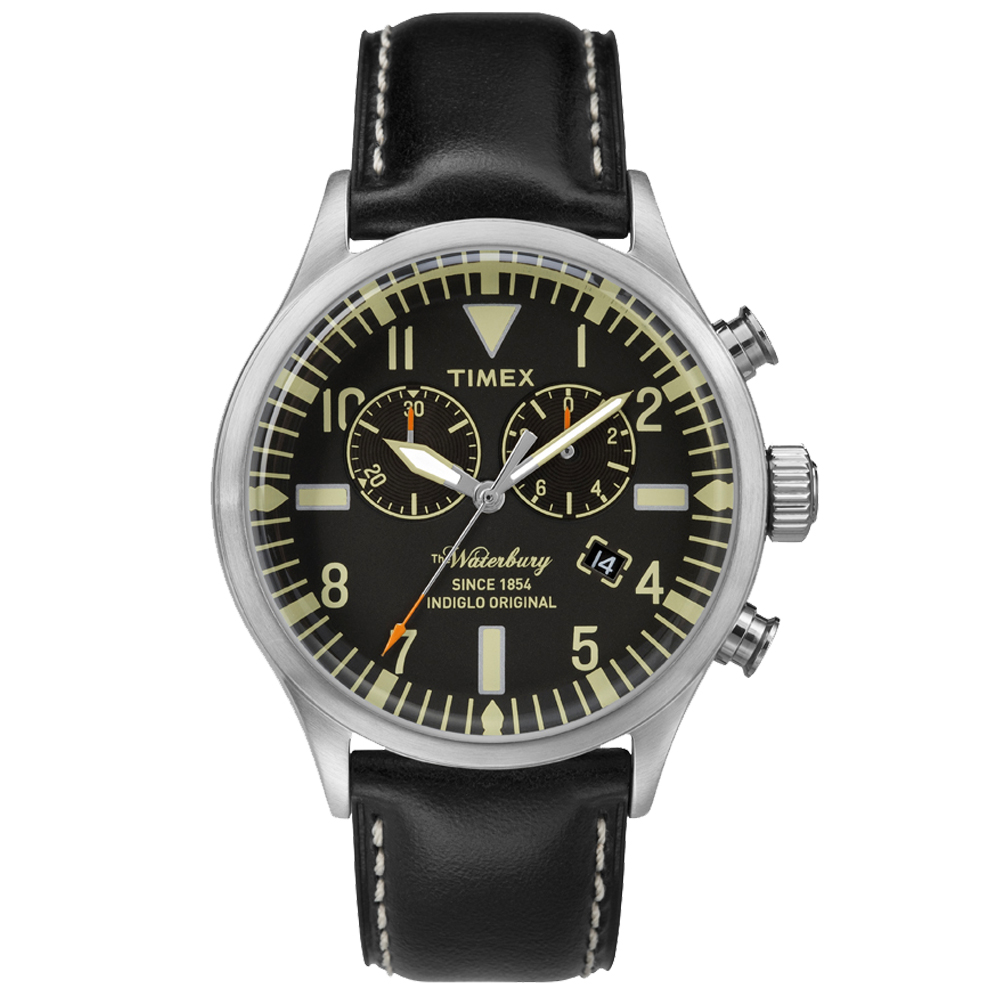 TIMEX 160周年刻劃時代雙眼計時皮帶錶-銀x黑/43mm
