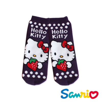 Hello Kitty凱蒂貓-草莓長毛巾直板襪(紫)