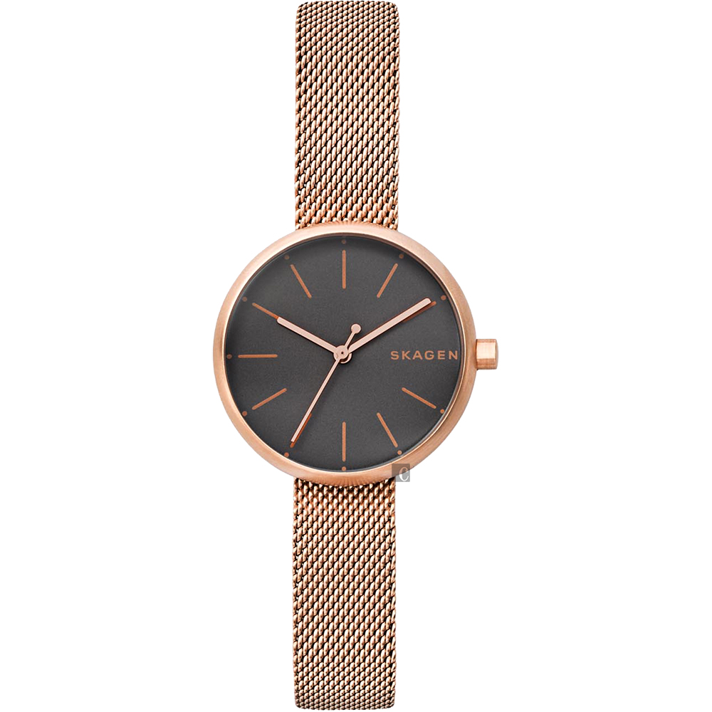 Skagen Signature 北歐時尚米蘭帶女錶-灰x玫塊金框/30mm