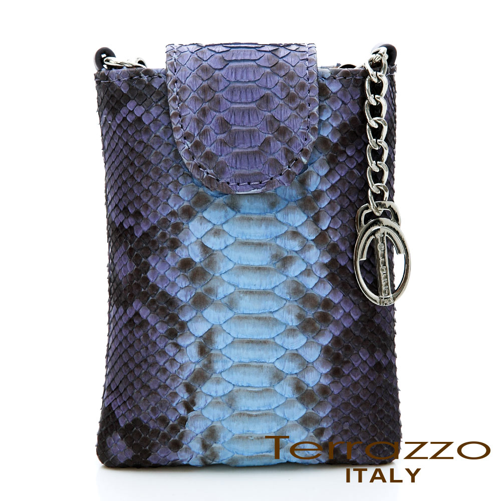 【義大利Terrazzo】時尚貴氣蟒蛇皮手機袋 - 紫藍色 77P8248A