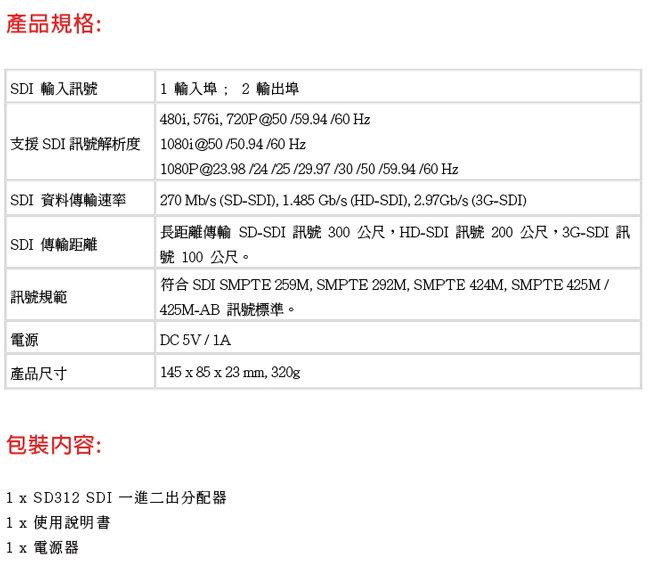 DigiSun SD314 SDI 一進四出訊號分配器