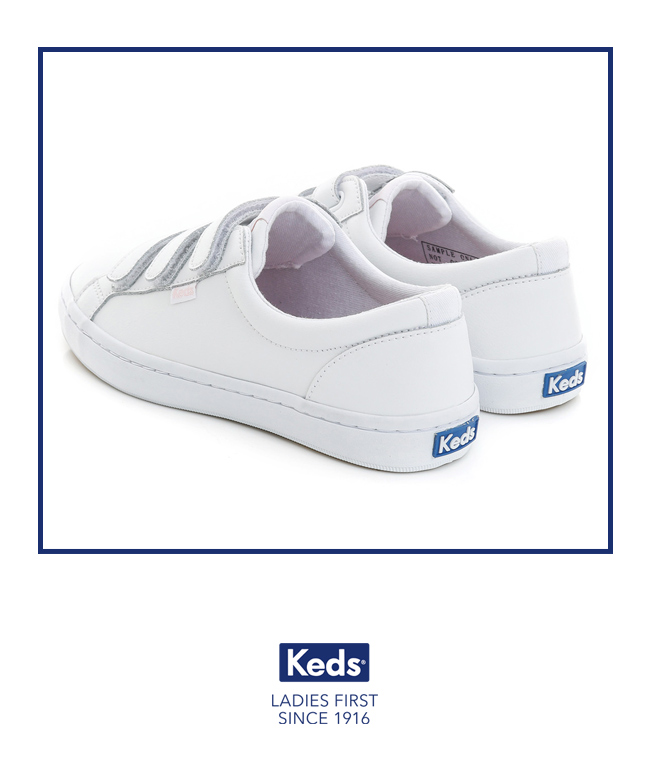 Keds TIEBREAK 摩登時尚黏扣帶休閒鞋-白/粉紅