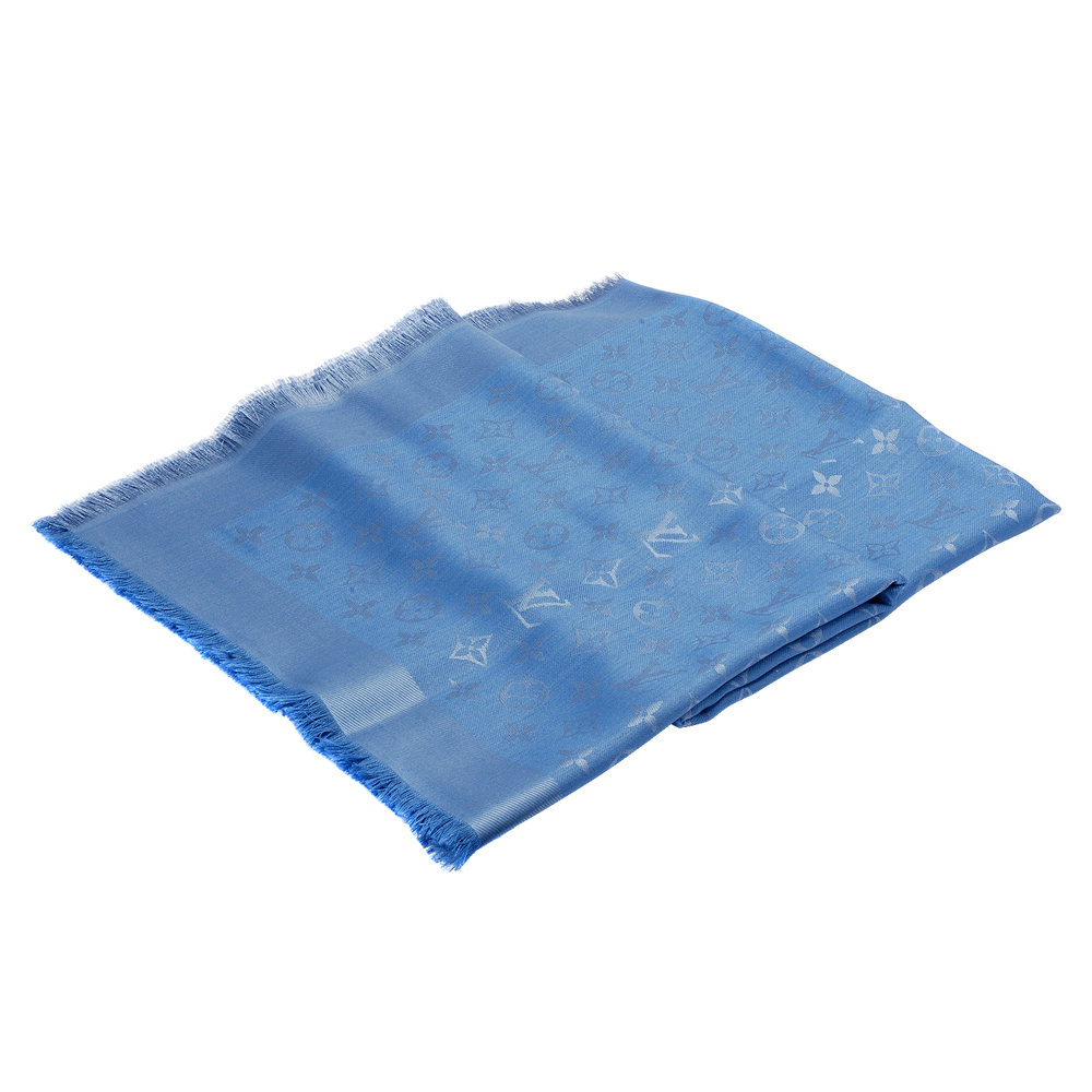 LV M75697 經典Monogram花紋羊毛混絲披肩/絲巾(藍)