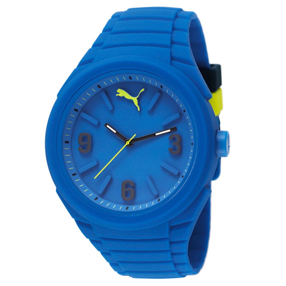 PUMA 足跡旅程 PU錶帶 運動電子腕錶-藍/45mm