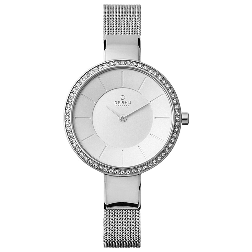 OBAKU 采麗時刻晶鑽米蘭時尚腕錶-銀/33mm