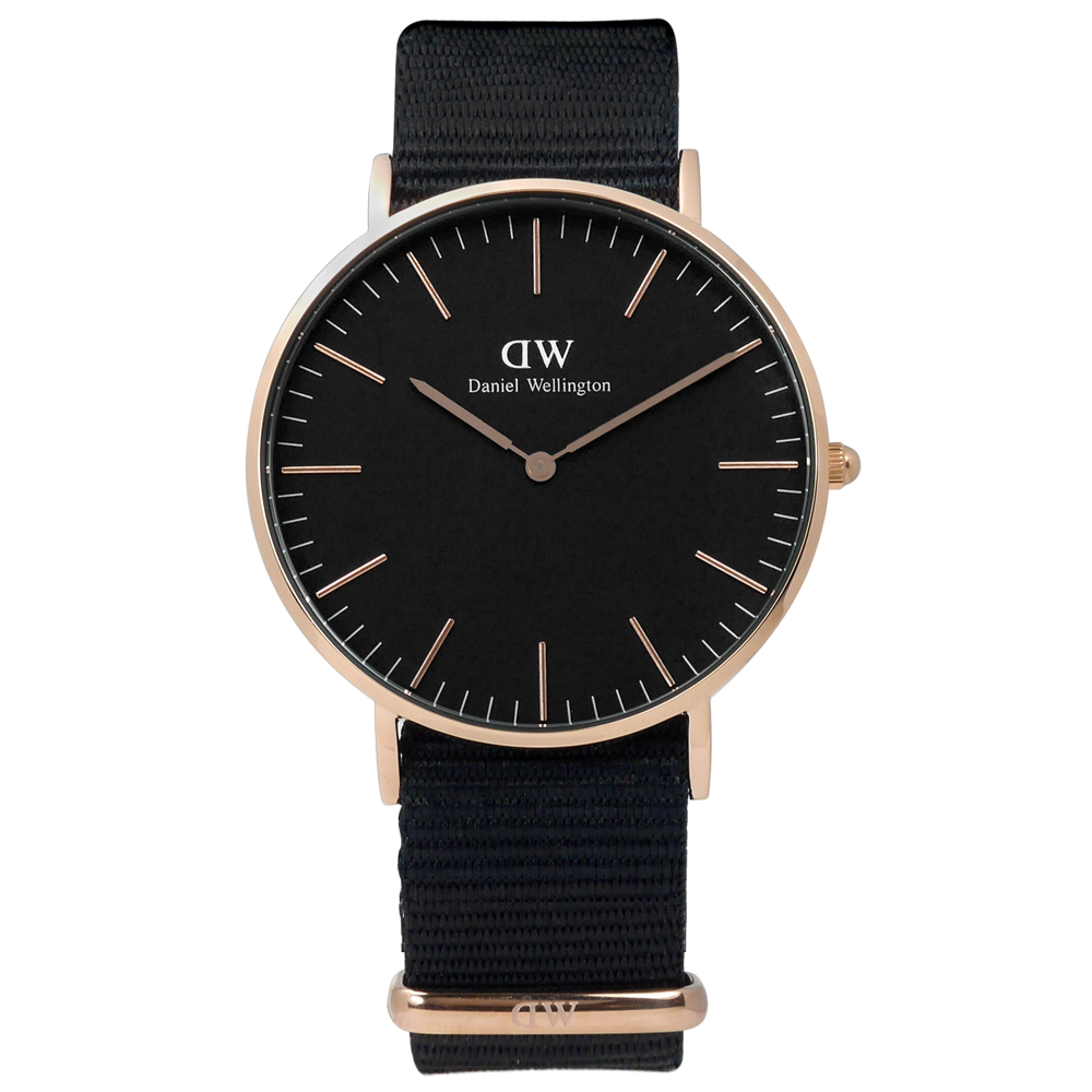 DW Daniel Wellington Classic 尼龍手錶-黑x玫瑰金框/36mm