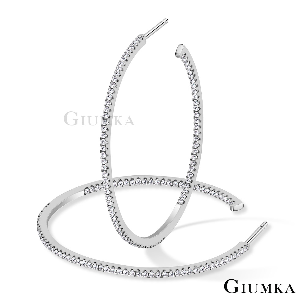GIUMKA 925純銀耳環C字雙邊鑲鑽時尚圈圈3.4CM-共4色