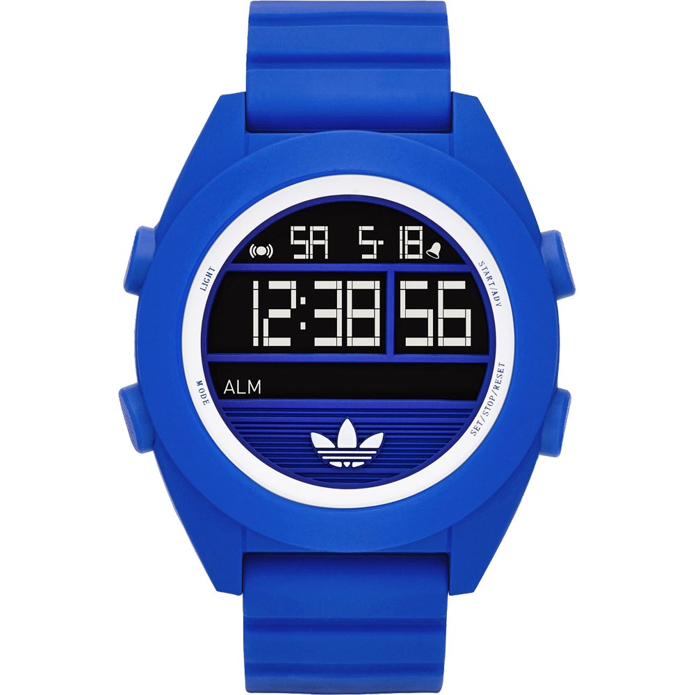 adidas Santiago 運動時尚數位電子腕錶-黑x藍/48mm