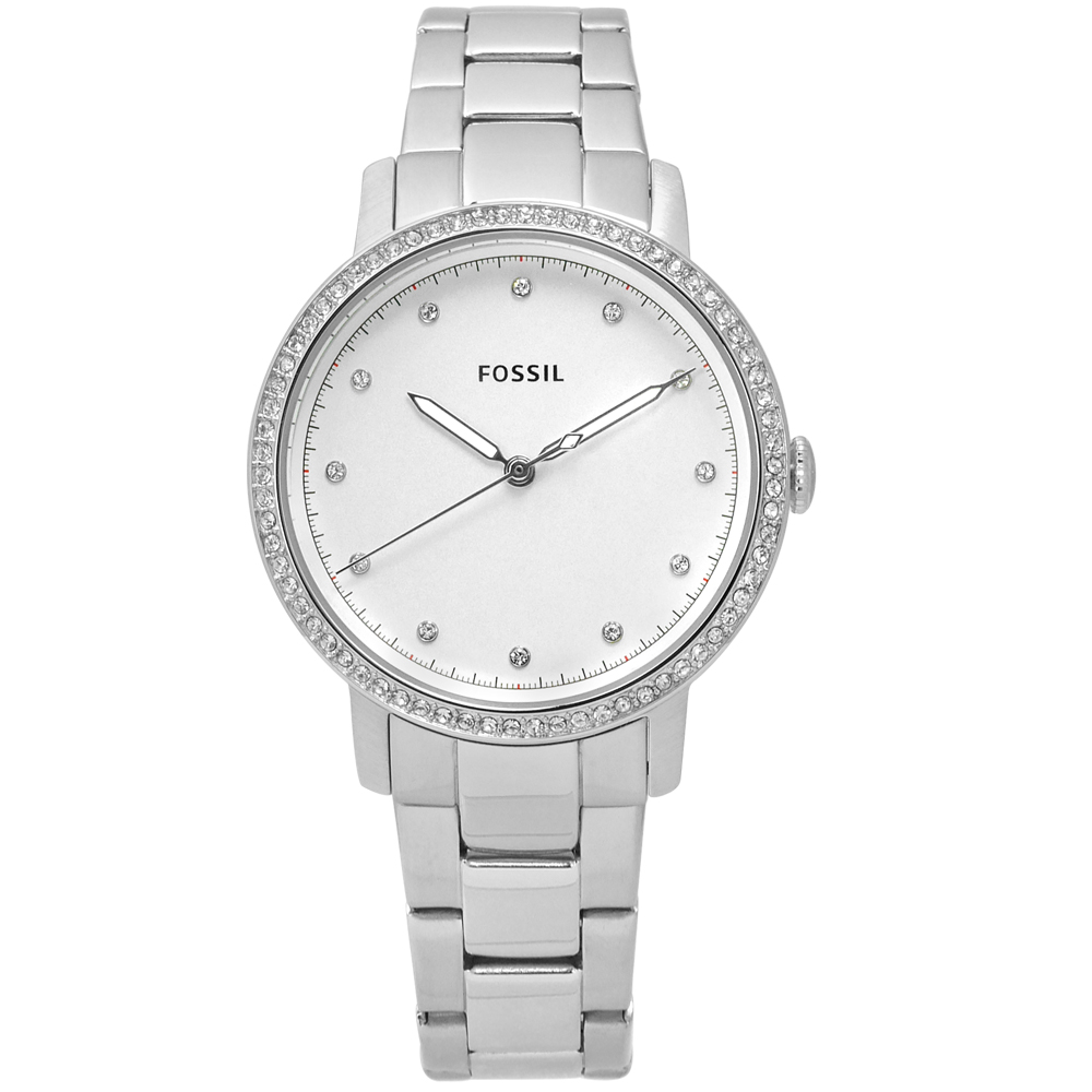 FOSSIL NEELY 輕熟齡晶鑽不鏽鋼手錶-銀色 /33mm