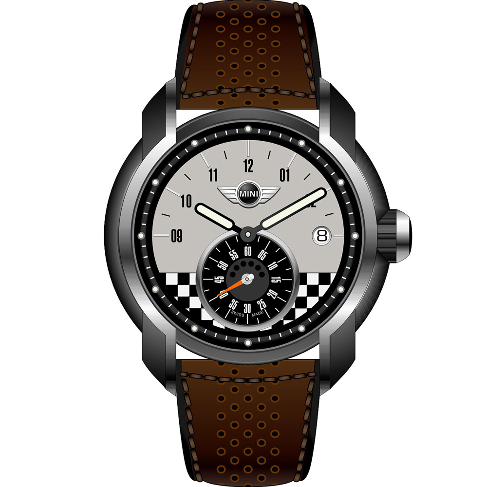MINI Swiss Watches  Cooper復古賽車腕錶-銀灰x咖啡/42mm
