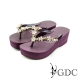 GDC-可愛小花水鑽楔型厚底夾腳人字拖鞋-紫色 product thumbnail 1