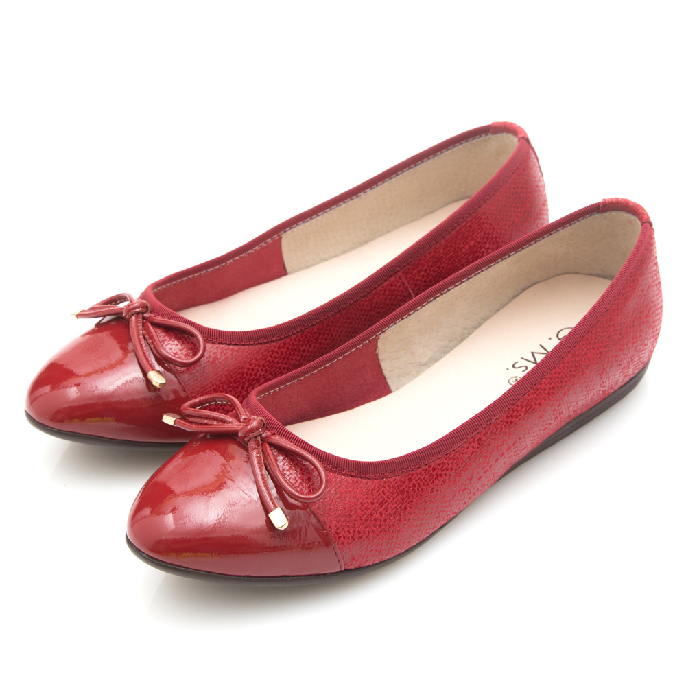 G.Ms. MIT系列-漆皮拼接牛皮蝴蝶結娃娃鞋-紅色
