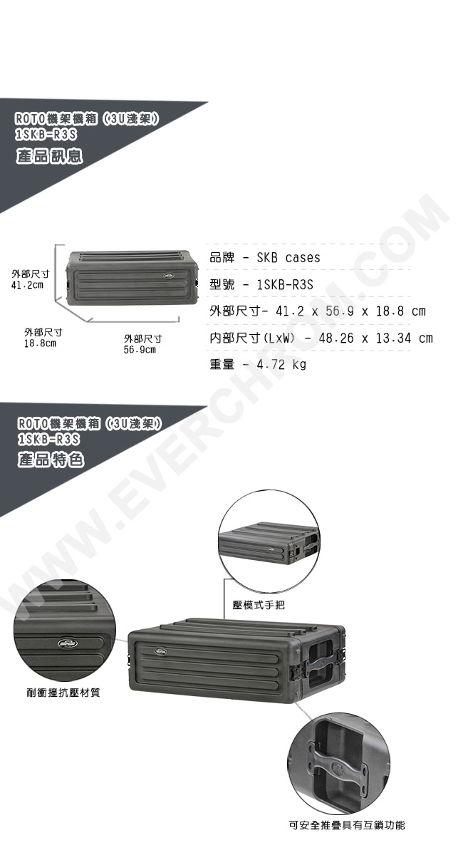 SKB Cases-3U淺架Roto機架機箱1SKB-R3S