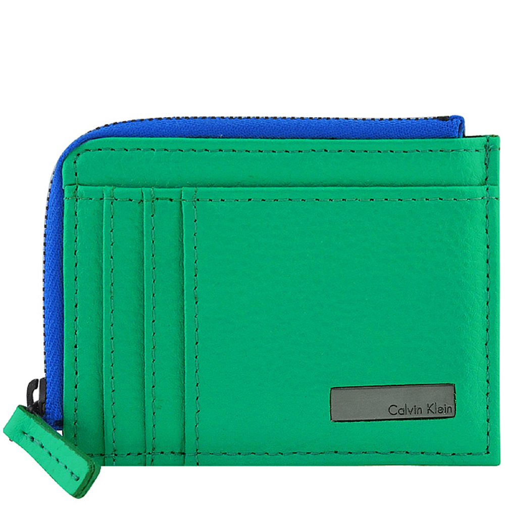 Calvin Klein 綠色皮革壓紋名片證件夾/零錢包
