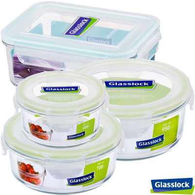 Glasslock強化玻璃微波保鮮盒 - 快樂廚房4件組