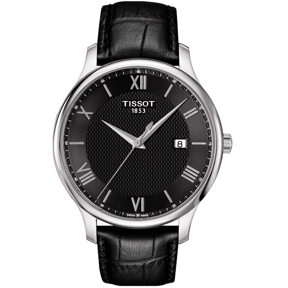 TISSOT T-TRADITION 經典薄型紐索紋石英腕錶-黑/42mm