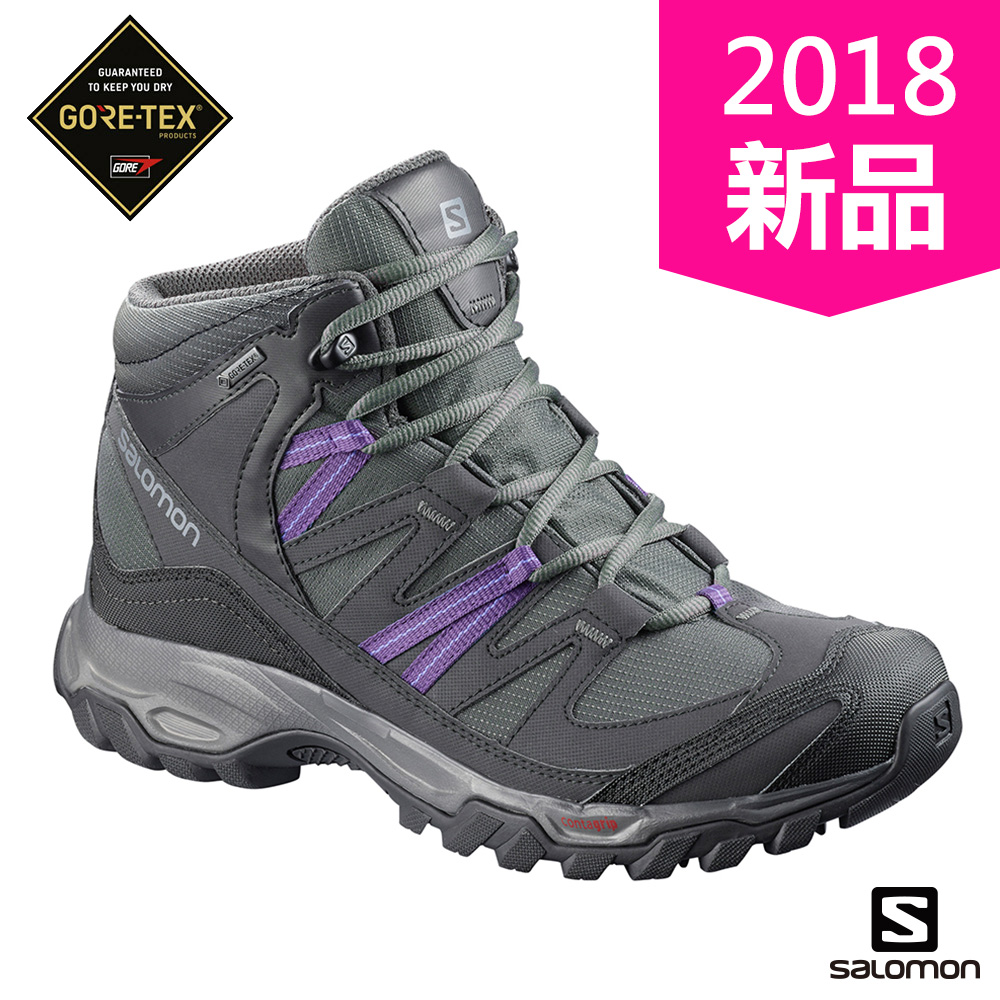 ﻿Salomon 登山鞋 中筒 GORETEX 防水 女 SHINDO 灰紫